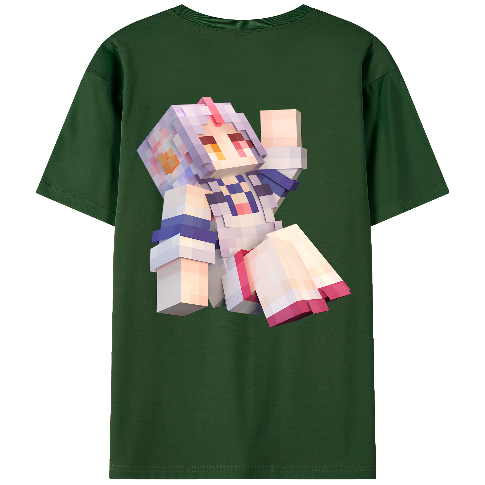 （画像用） マインクラフト ブロックの世界 Minecraft MC Block world 綿100％半袖Tシャツ（背面プリント）